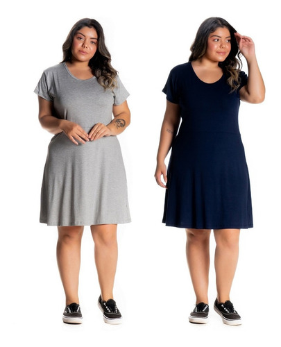 Kit 2 Vestidos Plus Size De Malha Viscose Com Elastano 1146