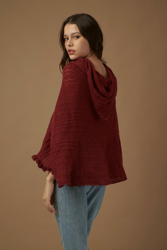 Poncho Tanti Tejido Con Capucha Y Puños En Crochet