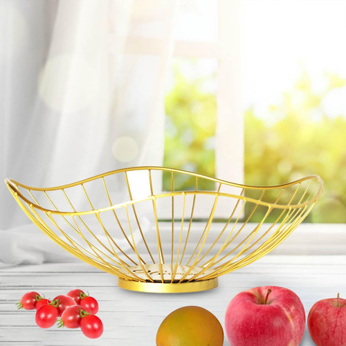 Gold Wire Fruit Basket Container Gold 27x9cm