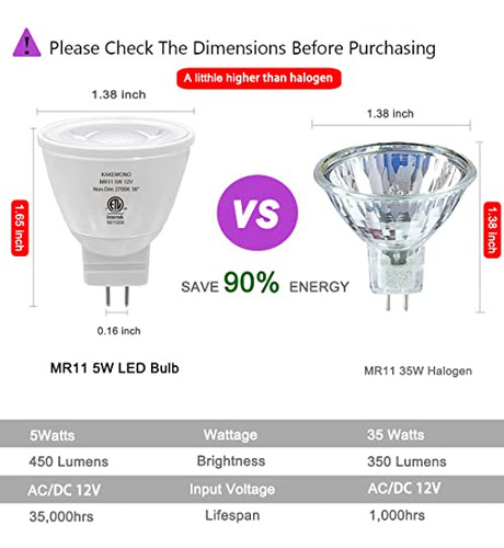 Foco Led Gu4.0 5w Mr11, 35w Halógeno, 2700k, 12v - 6 Pack