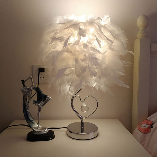 Lámpara De Mesa Dormitorio Noche Decorativa Lámpara Plumas