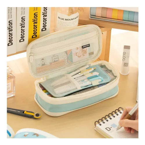 Bolsa de papelería para niñas adolescentes, estuche liso de color azul claro