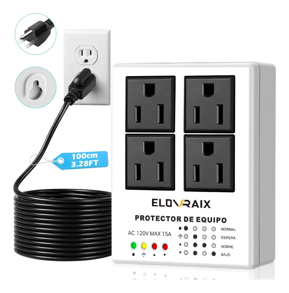ELOVRAIX Protector de voltaje, regulador de voltaje para refrigeradores, 1800W CA 120 V máx. 15 A, cuatro tomas, apto pa
