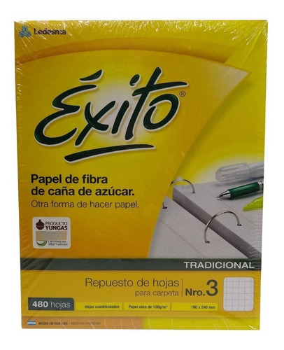 Repuesto Éxito Tradicional N3 Escolar Caja 480 Hojas