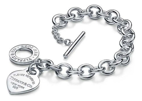 Pulseira Com Fecho E Coração Prateada + Saquinho De Veludo
