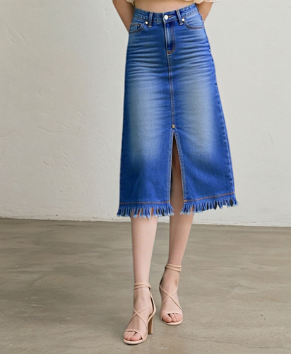 Moda Casuafalda Mezclilla Falda Dama Faldas Largas Elegantes
