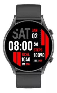 Smartwatch Kieslect Kr 1.32" caja 45.7mm de metal negra, malla negra de silicona