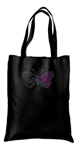 Tote Bag Bolsa Gabardina Bordado Dibujo Línea Mariposa