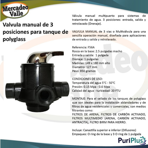Imagen 6 de 10 de Tanque Polyglass 8x44 Valvula Manual + Medio Katalox Light