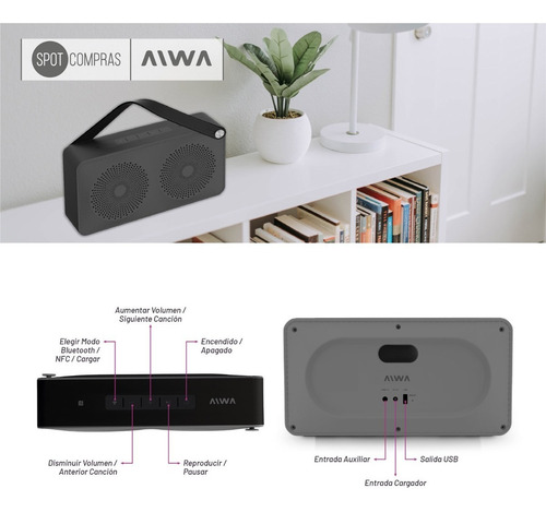 Parlante Bluetooth Portatil Aiwa Pba-301chr 30w Nfc Negro