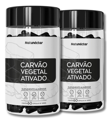 Kit 2 Frascos Carvão Vegetal Ativado Suplemento 120 Cápsulas Sabor Without Flavor