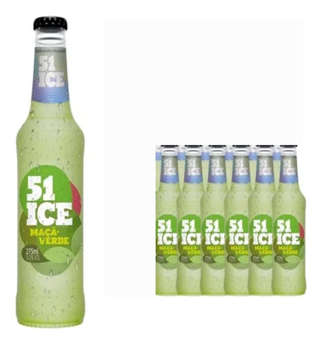 Bebida Mista Ice 51 Sabor Maça Verde Vidro 275ml - Kit Com 6