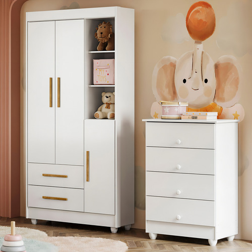 Quarto De Bebê Completo Lara 100% Mdf 3 Portas 6 Gavetas