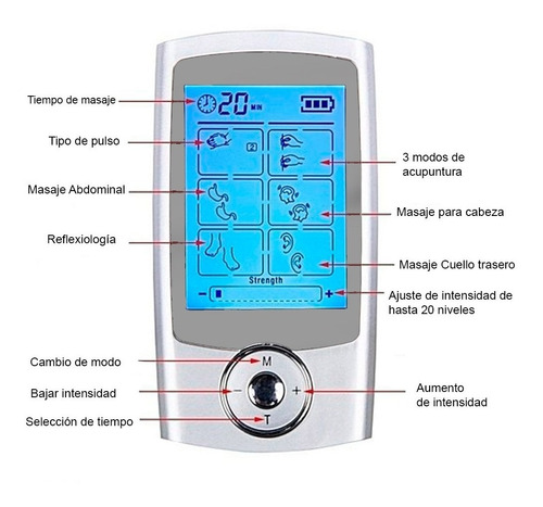 Imagen 5 de 6 de Electro Estimulador Vak 3013 Tens 16 Modos Masaje Recargable
