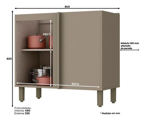 Gabinete De Cozinha Modulado Balcão Canto Reto Connect 1 Po