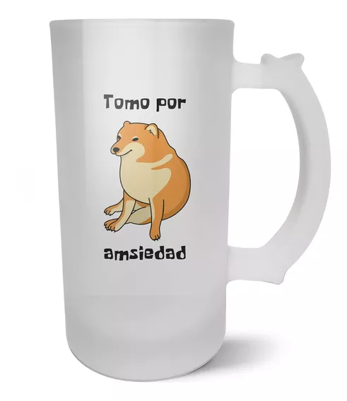 Tarro Satinado Gde Tomo Por Amsiedad Cheems  650 Ml / 22 Oz