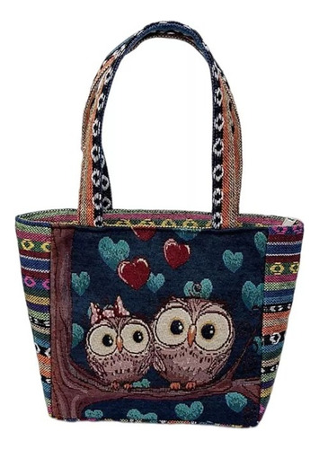 * Sacola De Lona Feminina Com Bolsos Com Duas Corujas