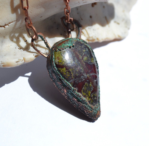 Imagen 5 de 5 de Collar Piedra Natural Sangre De Dragon, Cadena Cobre, Cod1