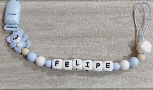 Portachupetes Personalizados De Silicona Osito Celeste