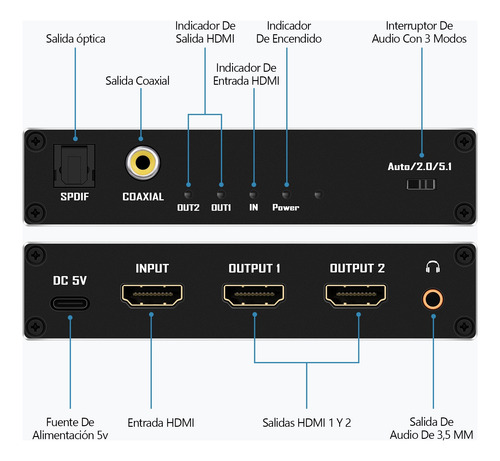 1x2 Splitter Hdmi Divisor Hdmi 8k Extractor De Audio Hdcp2.3