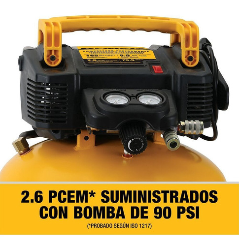 Imagen 4 de 9 de Compresor de aire mini eléctrico portátil DeWalt DWFP55126 monofásico 22.7L 9hp 120V 60Hz amarillo