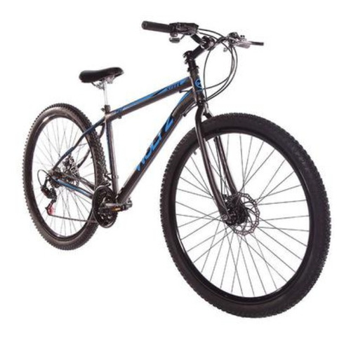 Mountain bike Woltz Steel aro 29 17" 21v freios de disco mecânico câmbios Yamada cor preto/azul