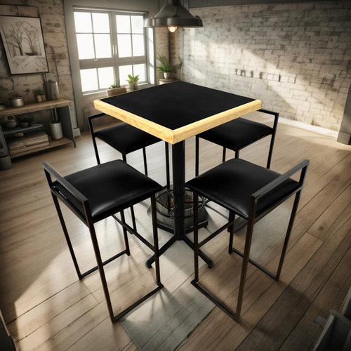 Comedor Periquero Mesa Alta Para Bar Restaurante Cafetería Negro Liso