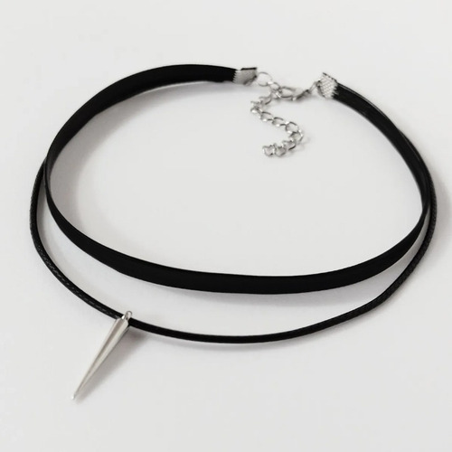 Choker Gargantilha Couro Sintético Preto Duplo Cordão Ponta