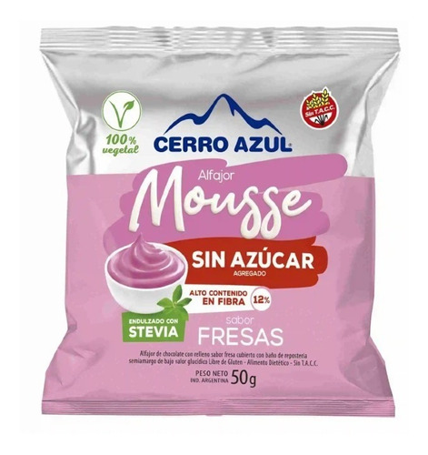 12 Alfajor Mousse Fresas Vegano Sin Az S/ Tacc Cerro Azul Dw