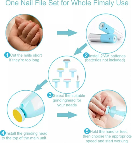 CREATOR Recortadora De Uñas Eléctrica Para Bebé Con Luz Led, 6 Cabezas Intercambiables, Lima Suave Antirrayones, Cortador Seguro Para Recién Nacido, Cuidado Infantil Portátil Y Silencioso