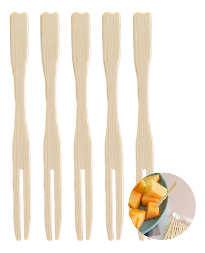 Tenedor Desechable Mini Tenedor De Bambú Palillo Fruta 5pzs