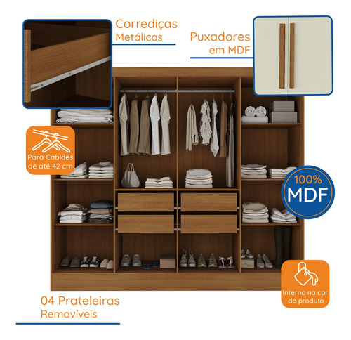 Guarda-roupa Casal 100% Mdf Com Espelho 8 Portas 4 Gavetas