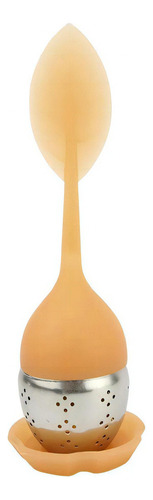 Infusor De Chá De Silicone 15cm Com Suporte Formato De Folha Cor Laranja