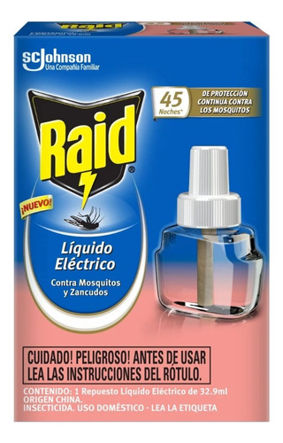 Raid Líquido Eléctrico Mosquitos Repuesto Floral 45 Noches