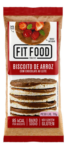 Biscoito de Arroz Integral Cobertura Chocolate ao Leite Fit Food Pacote 70g