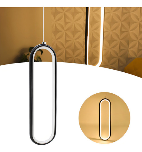 Luminária Pendente Teto Lustre Slim Led Anel Oval Preto 8018