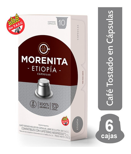 Morenita Cafe En Capsulas Espresso Etiopia 10 Caps X 6 Cajas