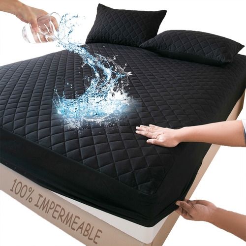 Funda De Colchón Tamaño Queen 100 % Impermeable De 200 X 150 Negro Matrimonial