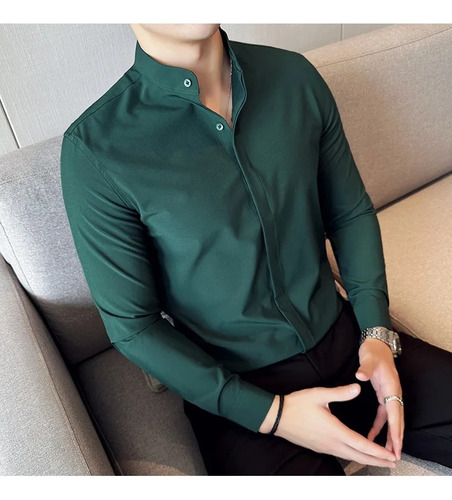 Camisa De Cuello Alto Slim Tapeta Invisible Minimalista Moda