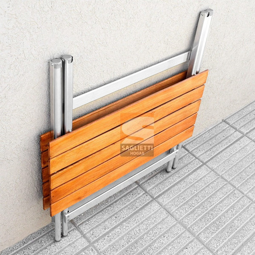 Imagen 8 de 10 de Mesa Plegable Aluminio Madera 84x75 + 2 Sillas Balcon Jardin