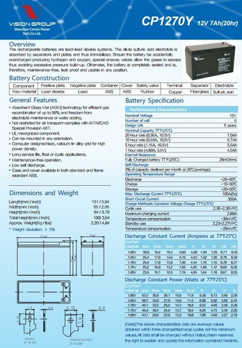 Imagen 2 de 4 de Batería Vision 12v 7ah - Ups Y Otros - Importadores Directos