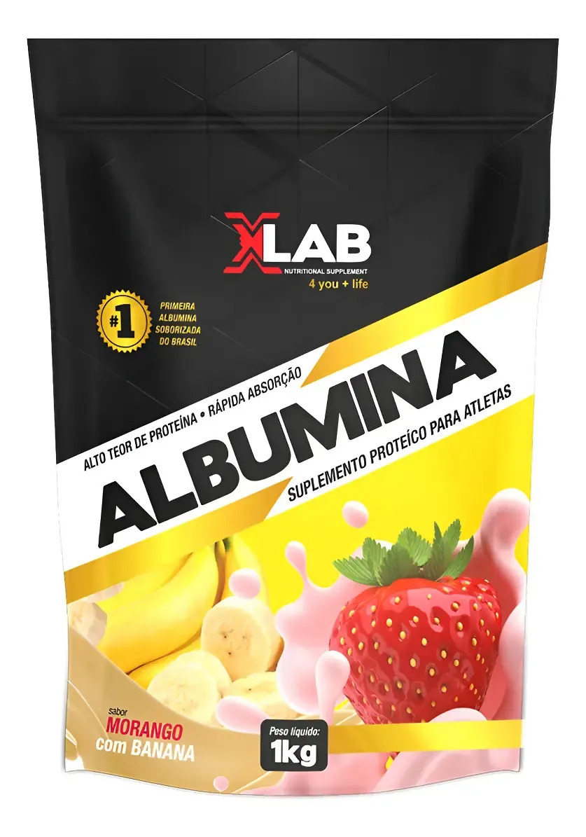 Albumina Xlab (1kg) - Albumina De Alto Valor - Clara De Ovo Morango C/ Banana