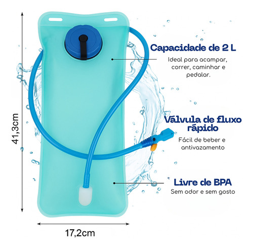 Refil Mochila Hidratação Bolsa Com Reservatório De Água 2 Litros Com Válvula Torneirinha Bike Trilha Caminhada Corrida Maratona Ciclismo Tumblr