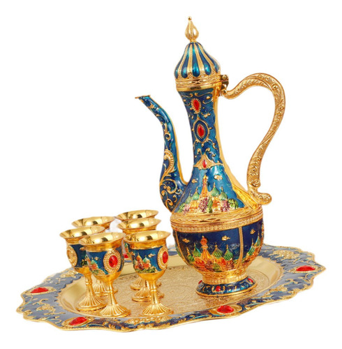 Juego De Tetera Turca Con 6 Tazas De Café Y Bandeja, Azul