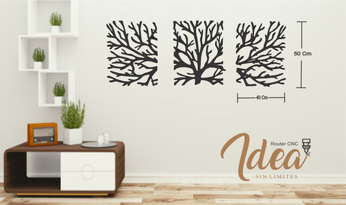 Cuadro Arbol Seco Corte Láser 50x120 Cm Negro Negro