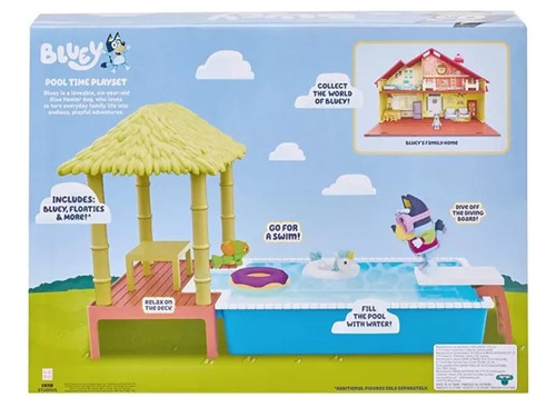 Imagen 4 de 4 de Bluey Playset Piscina Figura + Accesorios Pool Time Colec Ed
