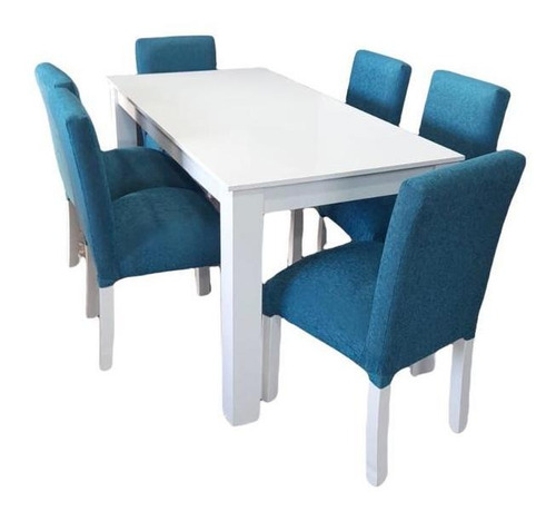 Juegos De Comedor Mesa Extensible Blanca+ 6 Sillas Vestidas 