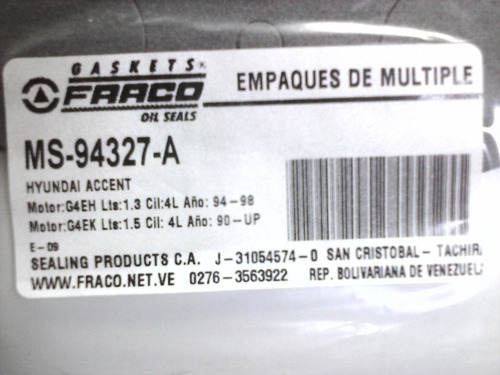 Imagen 2 de 2 de Empaque De Multiple De Hyundai Accent 1.3/1.5 4l 90-up R