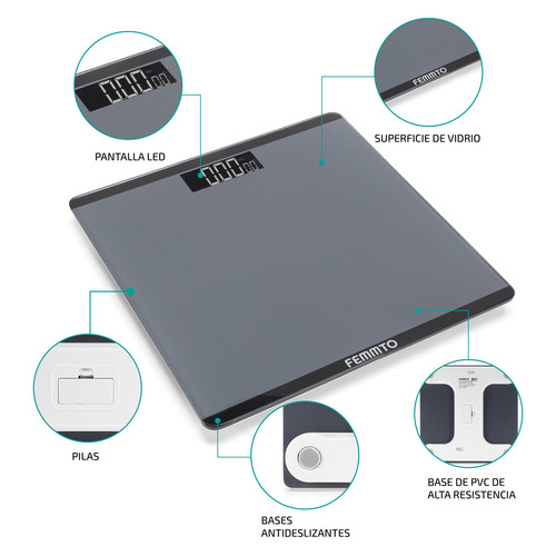 Imagen 7 de 9 de Balanza digital Femmto B01 negra, hasta 180 kg