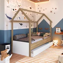 Comprar Cama infantil montessoriana com cama auxiliar bicama marrom e branca MDP Completa Móveis